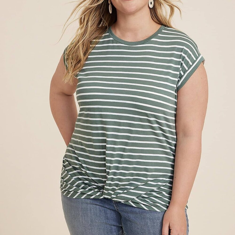 Maurices Green/White Striped Twist Front T-shirt NEW WITH TAGS